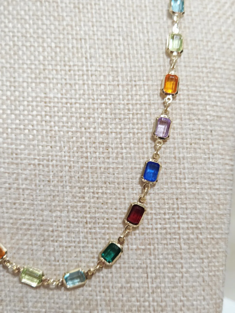 Gold Multi-Color Gemstone Station Necklace - Women Jewelry